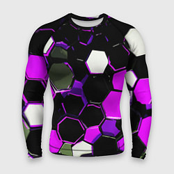 Мужской рашгард Розово-белые шестиугольники на чёрном фоне