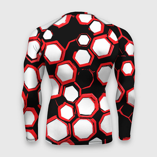 Мужской рашгард Красно-белые шестиугольники на чёрном фоне / 3D-принт – фото 2