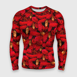 Мужской рашгард Красная елка с золотыми шишками