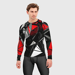 Рашгард мужской Красно-белые рельефные треугольники на чёрном фоне, цвет: 3D-принт — фото 2