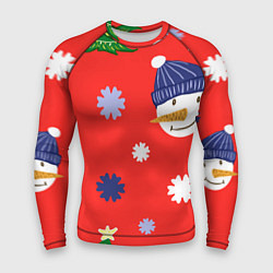 Мужской рашгард Новогодний узор со снеговиком и снежинками