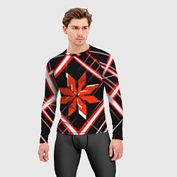 Рашгард мужской Красно-белая звезда и полосы на чёрном фоне, цвет: 3D-принт — фото 2