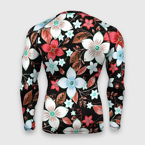 Мужской рашгард Красно-белые цветы на чёрном фоне / 3D-принт – фото 2