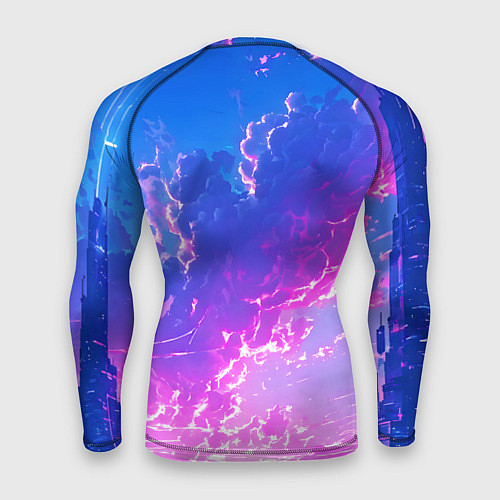 Мужской рашгард Розовые тучи на голубом небе киберпанк / 3D-принт – фото 2