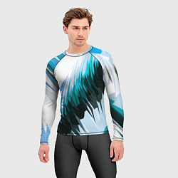 Рашгард мужской Чёрно-синие острые полосы на белом фоне, цвет: 3D-принт — фото 2