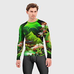 Рашгард мужской Природа Японии в зеленых цветах, цвет: 3D-принт — фото 2