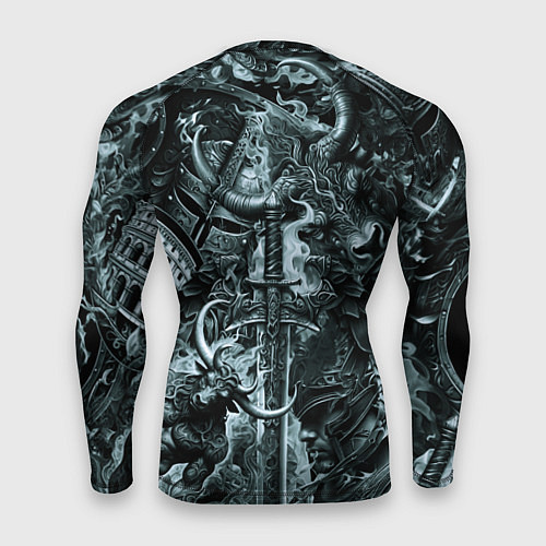 Мужской рашгард Гладиатор и минотавр на фоне мечей и щитов / 3D-принт – фото 2