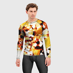 Рашгард мужской Жёлто-белая абстракция на чёрном фоне, цвет: 3D-принт — фото 2