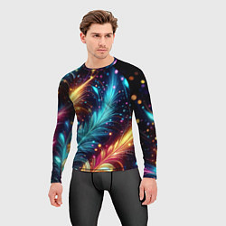 Рашгард мужской Неоновые разноцветные перья, цвет: 3D-принт — фото 2