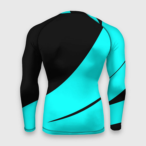 Мужской рашгард Чёрный и неоновый голубой двуцветный с полосой / 3D-принт – фото 2