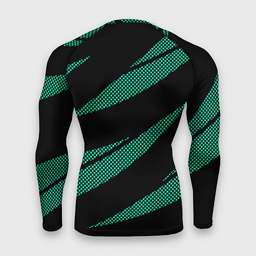 Мужской рашгард Чёрный с бирюзовым текстура точки и полосы / 3D-принт – фото 2