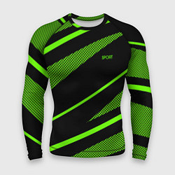 Рашгард мужской Sport чёрный и зелёный полосы, цвет: 3D-принт