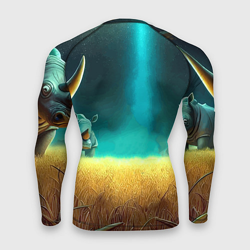 Мужской рашгард Морти и Рик на планете носорогов - неоновое свечен / 3D-принт – фото 2