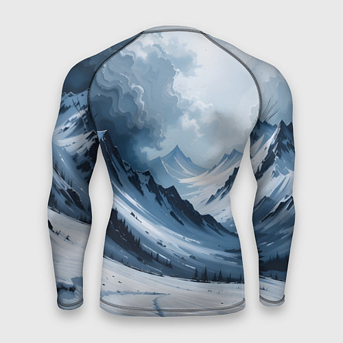 Мужской рашгард Зимний горный пейзаж маслом / 3D-принт – фото 2