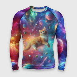 Рашгард мужской Рыжий космический котёнок - неоновое свечение, цвет: 3D-принт