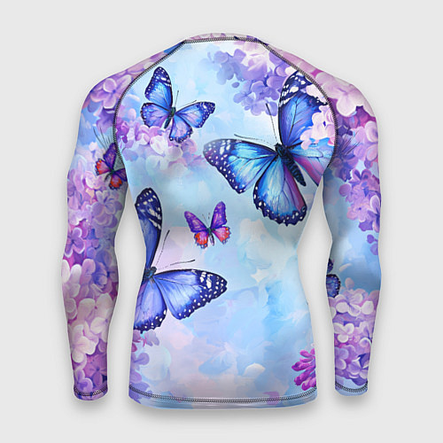 Мужской рашгард Бабочки и сирень - нежная голубая живопись / 3D-принт – фото 2
