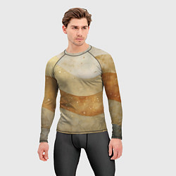 Рашгард мужской Бежево-золотые полосы с блестками, цвет: 3D-принт — фото 2