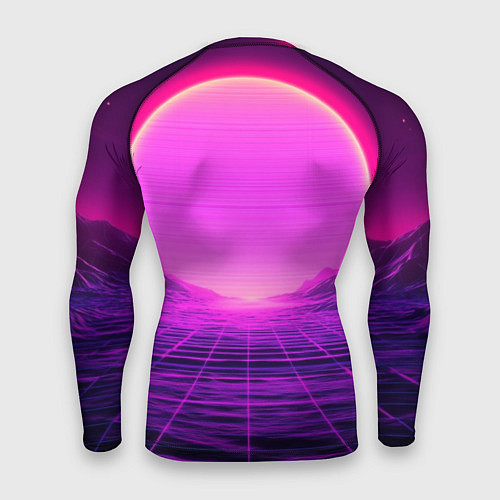 Мужской рашгард Синтвейв ретровейв неоновый узор и солнце / 3D-принт – фото 2