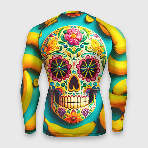 Мужской рашгард Череп и бананы - летняя композиция / 3D-принт – фото 2
