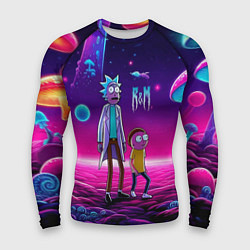 Рашгард мужской Морти и Рик на планете неоновых сказочных грибов, цвет: 3D-принт