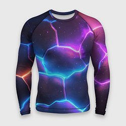 Мужской рашгард Синие и фиолетовые молнии в разломе