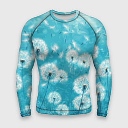 Мужской рашгард Белые одуванчики на бирюзовом фоне