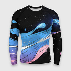 Рашгард мужской Синяя волна на черном - текстура, цвет: 3D-принт