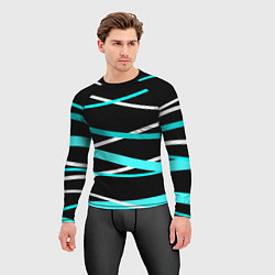 Рашгард мужской Чёрный с бело-голубыми полосами, цвет: 3D-принт — фото 2