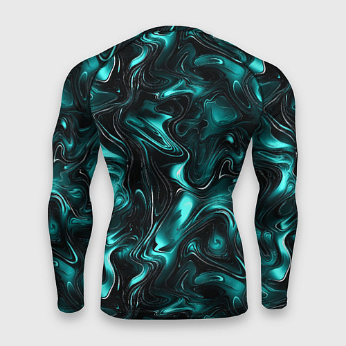 Мужской рашгард Бирюзово-черная мраморная текстура - блики / 3D-принт – фото 2