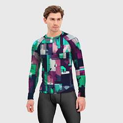 Рашгард мужской Абстракция бирюзовый с розовым геометричный, цвет: 3D-принт — фото 2