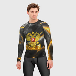 Рашгард мужской Россия черно-желтый фон, цвет: 3D-принт — фото 2