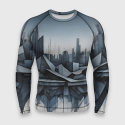 Рашгард мужской Небоскребы и скалы, цвет: 3D-принт