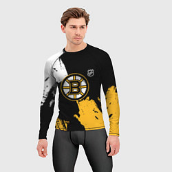 Рашгард мужской Бостон Брюинз - разлитая краска, цвет: 3D-принт — фото 2