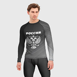 Рашгард мужской Россия герб тёмно-серый текстурный с полосой, цвет: 3D-принт — фото 2