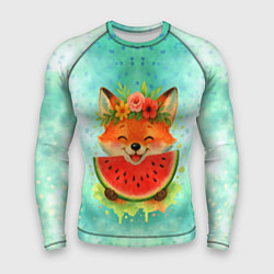 Рашгард мужской Веселая лисичка ест арбуз, цвет: 3D-принт