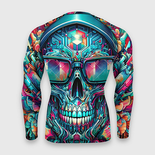 Мужской рашгард Кибер череп в балахоне и очках - нейроарт фантазия / 3D-принт – фото 2