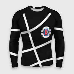 Рашгард мужской Клипперс - текстура черного мяча, цвет: 3D-принт