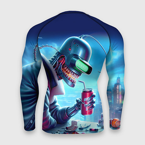 Мужской рашгард Кибер Бендер пьёт лимонад - неоновое свечение / 3D-принт – фото 2