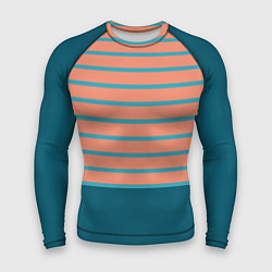 Рашгард мужской Полосатый мандариновый морской рассвет с однотоном, цвет: 3D-принт