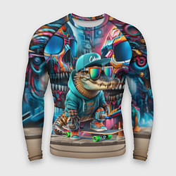 Рашгард мужской Крокодилёныш крутой скейтбордист - киберпанк, цвет: 3D-принт