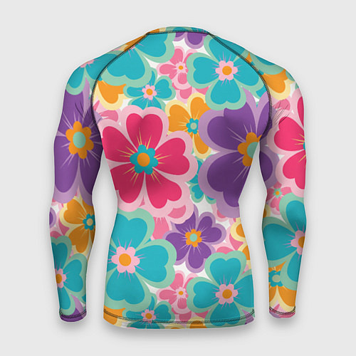 Мужской рашгард Яркий цветочный калейдоскоп - узор в стиле ретро / 3D-принт – фото 2