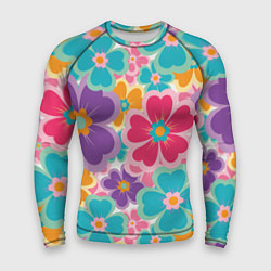Мужской рашгард Яркий цветочный калейдоскоп - узор в стиле ретро