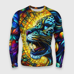 Мужской рашгард Морда свирепого леопарда - витраж