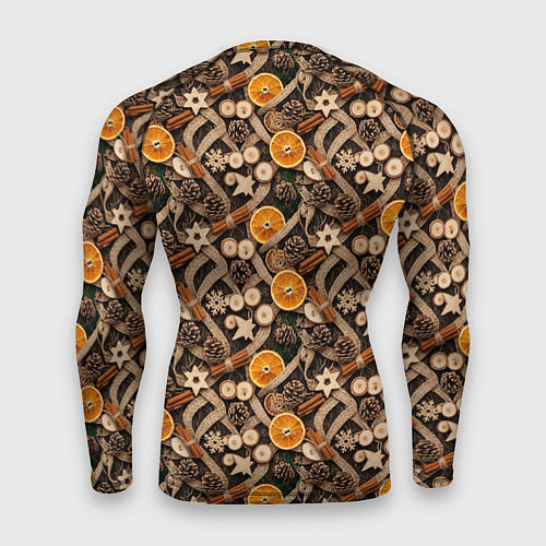 Мужской рашгард Новогодний орнамент с корицей и дольками апельсина / 3D-принт – фото 2