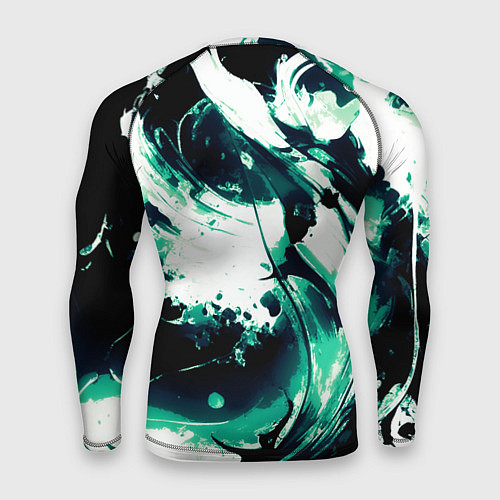 Мужской рашгард Чёрно-зелёный абстракция волна / 3D-принт – фото 2