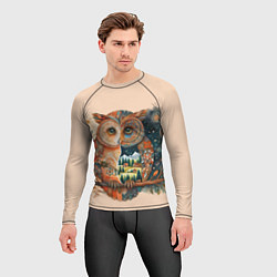 Рашгард мужской Сова разделенная на день и ночь абстракция, цвет: 3D-принт — фото 2