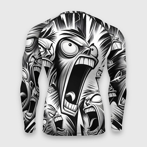 Мужской рашгард Орущие рожицы и чёрные молнии - нейроарт / 3D-принт – фото 2