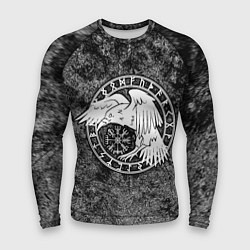 Рашгард мужской Ворон в круге рун и компас вегвизир, цвет: 3D-принт