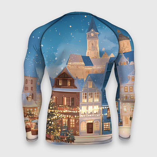 Мужской рашгард Новогодний дворик и елка / 3D-принт – фото 2