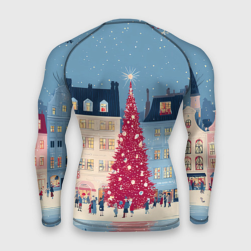 Мужской рашгард Новогоднее гуляние у красной елки / 3D-принт – фото 2